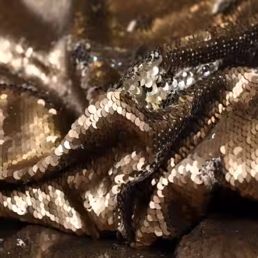 Cekinowy materiał cekiny 3D dwustronne płatki, zgaszone złoto satyna, srebro połysk