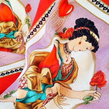 jedwab drukowany panel 85 cm, karta dama kier