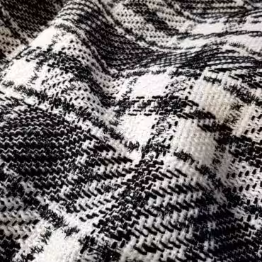 Wełna Chanel krata: czerń, biel, błyszcząca czarna nitka