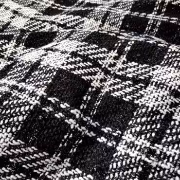 Wełna Chanel krata czarno - biała, z błyszczącą czarną nitką
