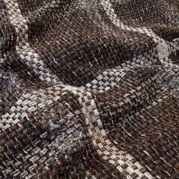 Wełna płaszczowa typu boucle - krata melanż: brązy, czerń, szarość, ecru, beż