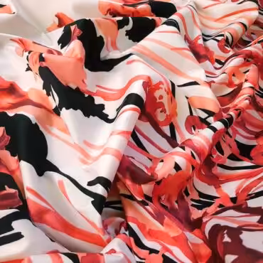 Bawełna drukowana, panel 0,9 mb, motyw kwiaty, biel, koralowy róż, czerń