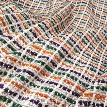 Wełna Chanel pasy: butelkowa zieleń, fiolet, miedziany brąz na bieli