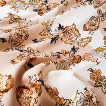 Wiskoza drukowana motyw kwiaty, beż, ecru, brąz, oliwka