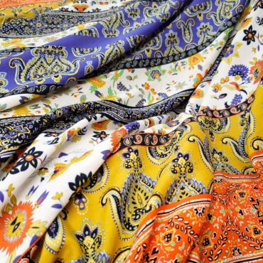 wiskoza drukowana kolorowa, pasy miks wzorów, patchwork