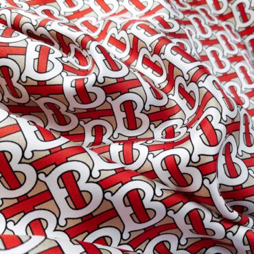 jedwab drukowany logotyp, beż, czerwień, ecru