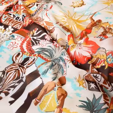 Tkanina syntetyczna drukowana, panel 70 cm, Afryka, szyfon