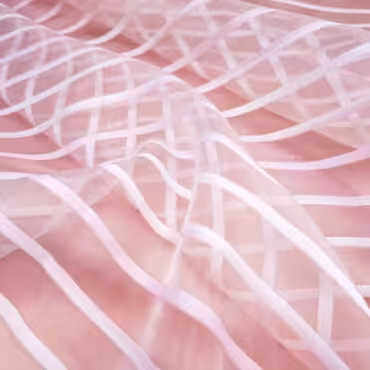 Tkanina syntetyczna organza, pasy, róż z bielą