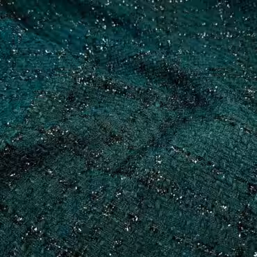 Tkanina chanelka butelkowa zieleń z błyszczącą czarną nicią, krata