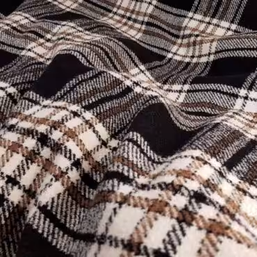 Wełna płaszczowa krata: czerń, wanilia, jasny brąz