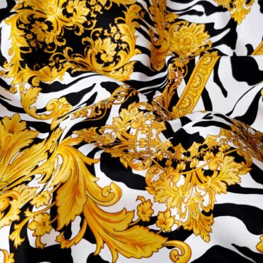 jedwab drukowany motyw zwierzęcy, zebra, ornament, satyna, elastyczny