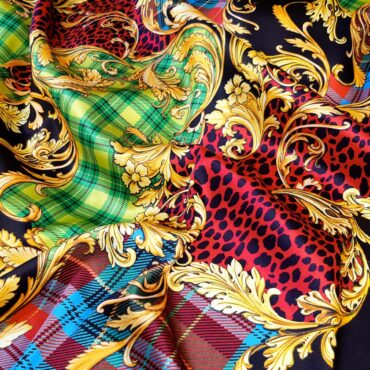 jedwab drukowany patchwork, ornament, krata, cętki, kolorowy