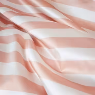 Tkanina syntetyczna w pasy, pudrowy róż, ecru, satyna elastyczna