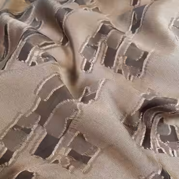 Żakard z jedwabiem, brąz cappuccino, wstawki organza