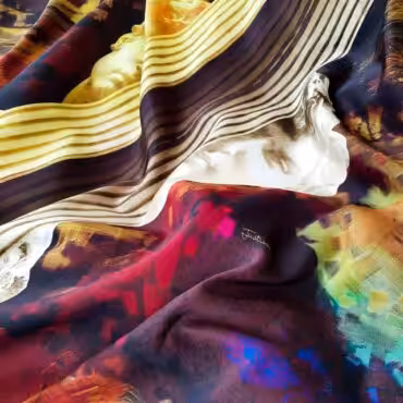 Tkanina syntetyczna panel 110 cm, rzeźby, abstrakcja, wielokolorowa, z sygnaturą