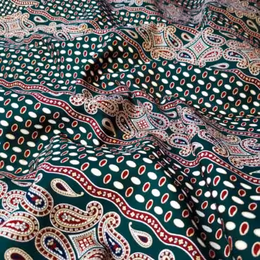 Syntetyczna tkanina, panel 72 cm, paisley, zieleń, bordo