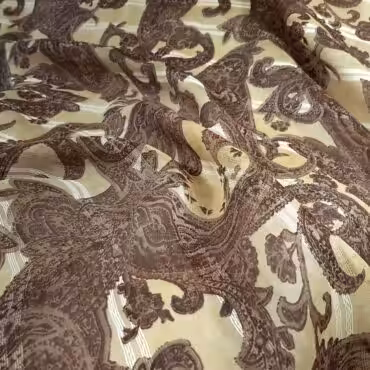 Jedwab drukowany, motyw paisley, duże wzory, beż, brąz