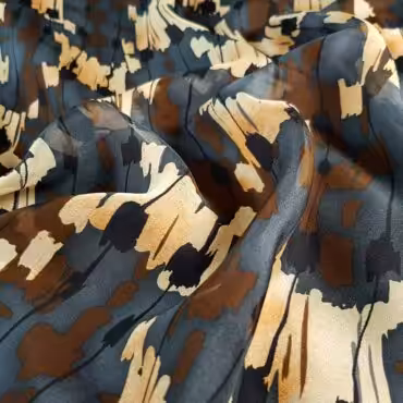 Jedwab drukowany, szyfon, motyw abstrakcyjny, grafit, brąz, beż