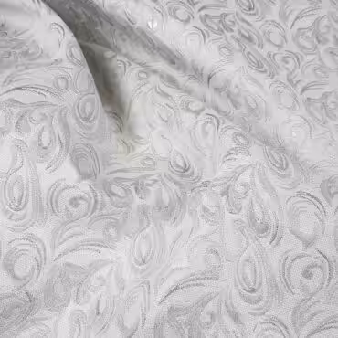 Żakard motyw roślinny, biel z nutą szarości, srebrny, dwustronny