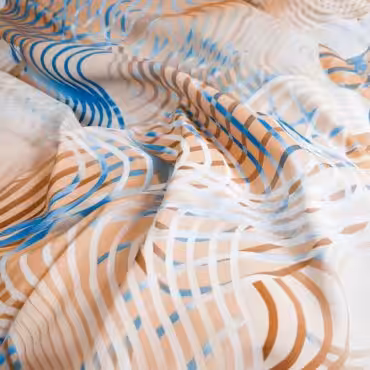 Dzianina drukowana, motyw abstrakcyjny, brzoskwinia, beż, niebieski