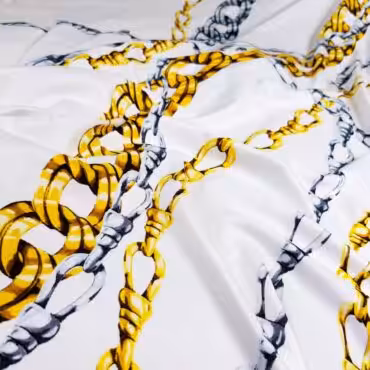 Dzianina drukowana, motyw łańcuchy na bieli, duże wzory