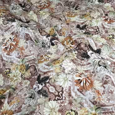 Bawełna drukowana, z elastanem, motyw kwiaty, brąz mocca, oliwka