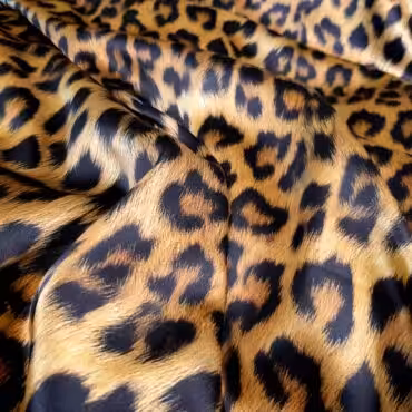 Jedwab drukowany wzór pantera, duże cętki, elastyczny, satyna