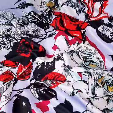 Syntetyczna tkanina, panel 157cm, płaszczowa, motyw kwiaty, lawenda, burgund