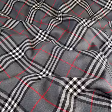 Markowa wiskoza w kratę, szara, elastyczna