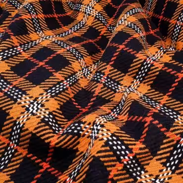 Wełna płaszczowa w kratę tartan, cynamon, czerń, czerwień