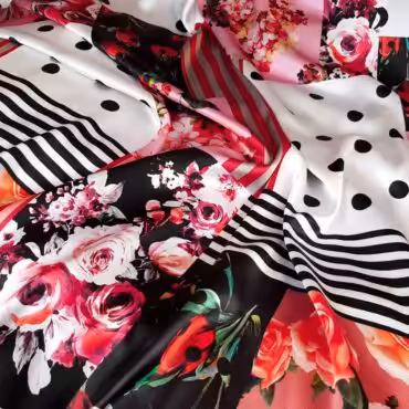 Jedwab we wzory, patchwork, kolorowy, mat stretch