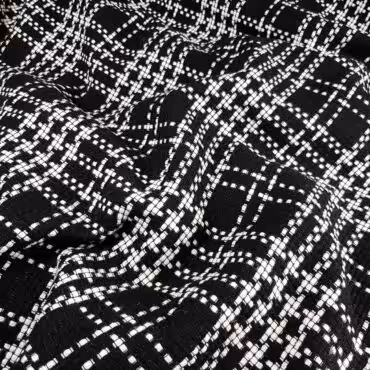 Syntetyczna tkanina w kratę czarno-białą, mozaikowy splot