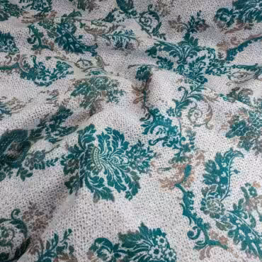 Szara wełna płaszczowa, ornamentowe kwiaty, zieleń, beż, brąz, melanż