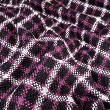 Płaszczowa tkanina w kratę, miękka, fiolet, czerń, biel