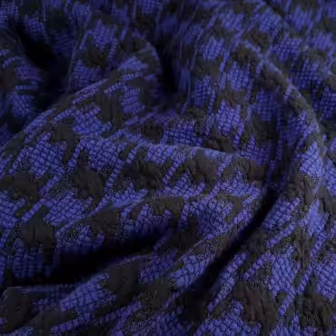 Wełna płaszczowa z wiskozą, duża pepitka, miękka, stretch, granat z nutą fioletu, czerń