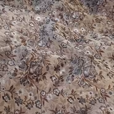 Lekki żakard w kwiaty, kamienny beż, brąz, szary, grafit