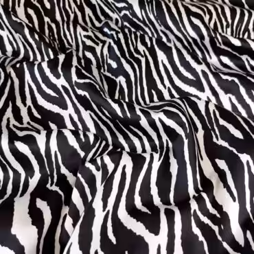 Satynowy jedwab drukowany, wzór zebra czarno-biała, stretch