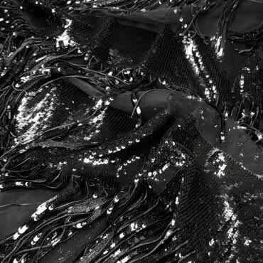 material cekinowy czarne cekiny fredzle na tiuluB