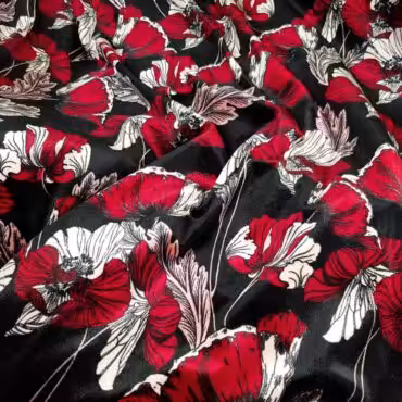 elastyczny welur w kwiaty czarny czerwony rozA