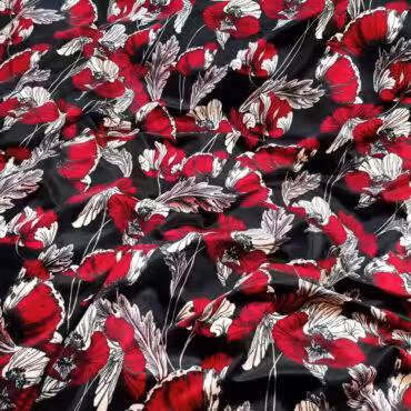 elastyczny welur w kwiaty czarny czerwony rozB