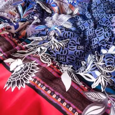 satynowy jedwab w kwiaty na wzor marni panel 137cm niebieskiB