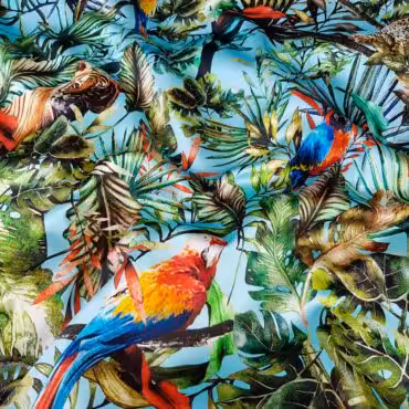 jedwab z elastanem niebieski dzungla na wzor dolce gabbanaA