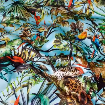 jedwab z elastanem niebieski dzungla na wzor dolce gabbanaB