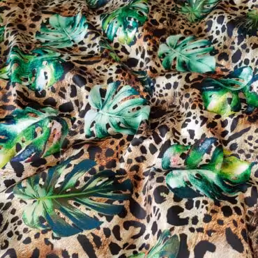 jedwabny material panterka liscie monstera typ dolce gabbanaA