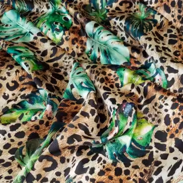 jedwabny material panterka liscie monstera typ dolce gabbanaB