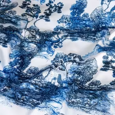 material typ dior drzewa ptaki bialy ciemnoniebieski twillA