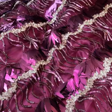 koronka cekinowa budgund zloty cekiny na tiulu pasyA