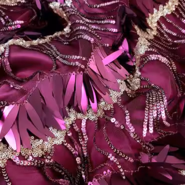 koronka cekinowa budgund zloty cekiny na tiulu pasyB