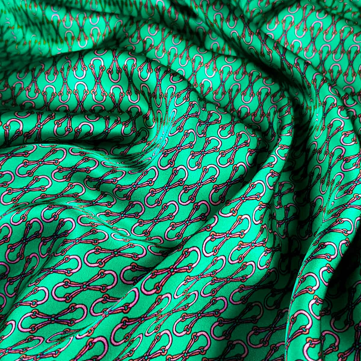 jedwab naturalny satyna w drobne wzory trawiasta zielenC