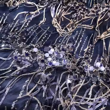 koronka z cekinami i fredzlami granatowa premiumA